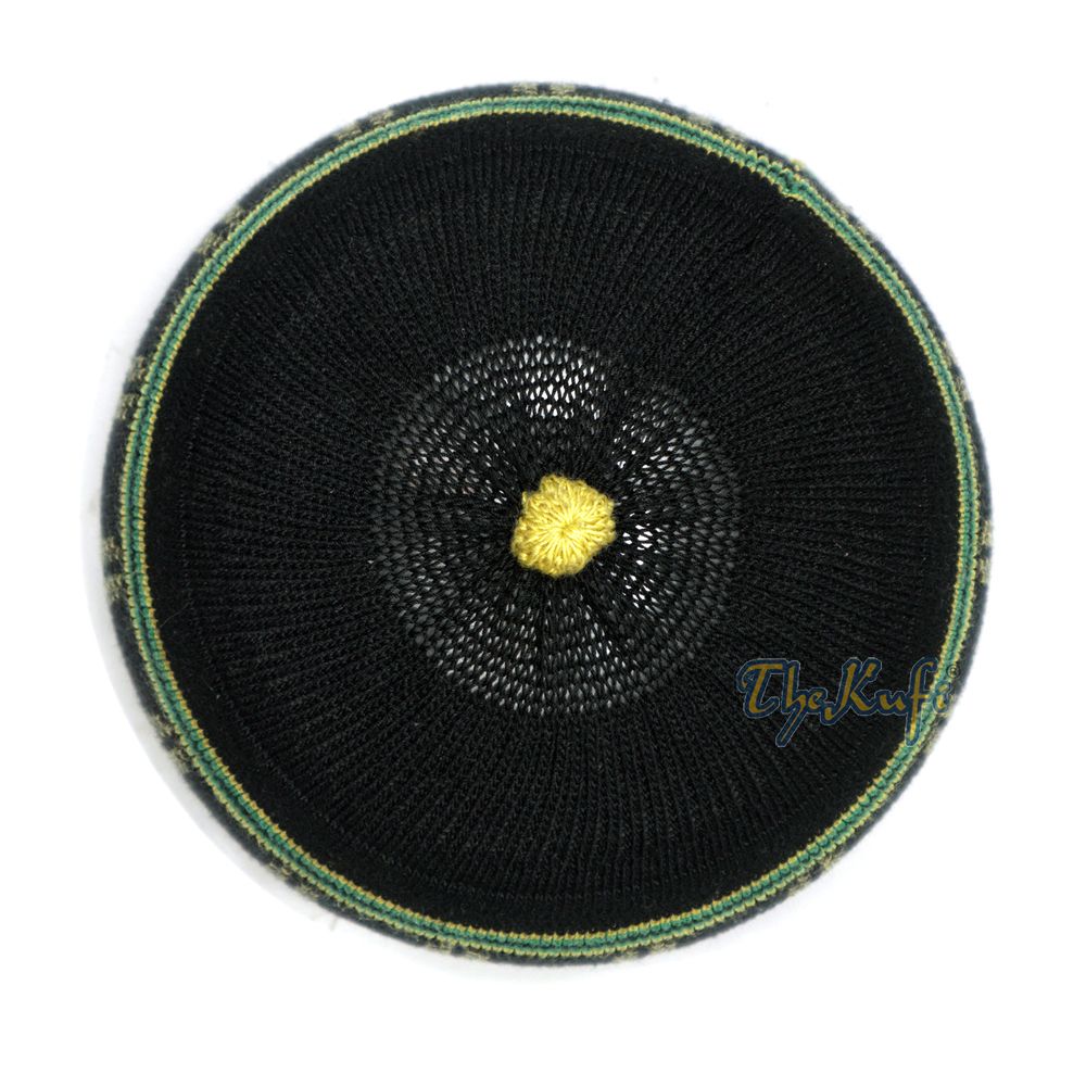 Baby Black and Green Stretch-Knit Cotton Comfortable Pom-Pom Kufi Skull Hat