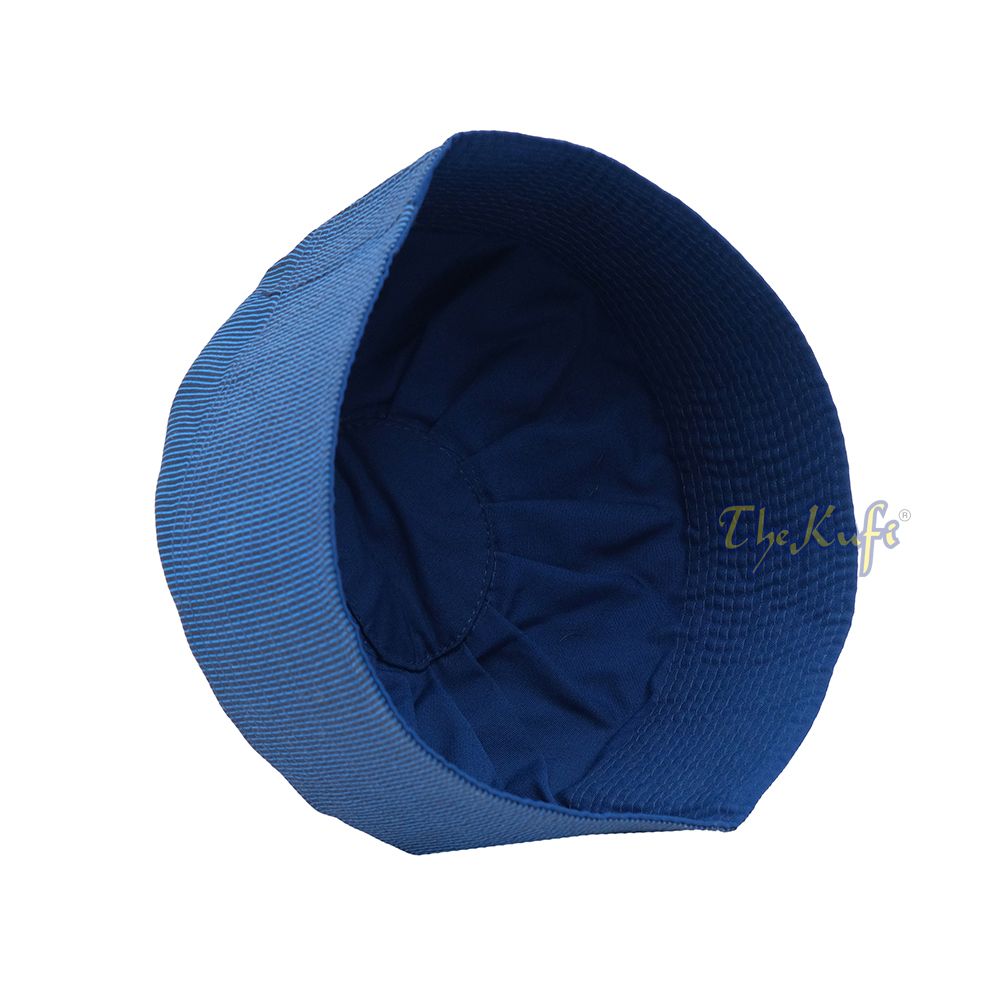 Handmade Reversible Pleated with Turquoise Lines and Dark Blue Color Tall Kufi Hat