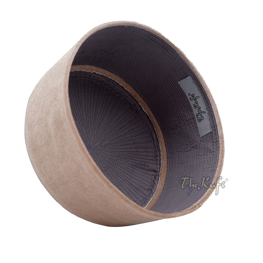 Premium Tan Velvet Turkish Chechen Style Muslim Kufi Hat