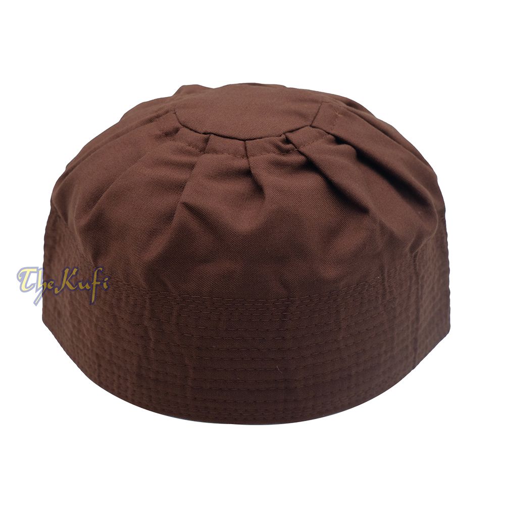 Dark Brown Fabric Ijazi Pleated-Top Cotton Kufi Hat