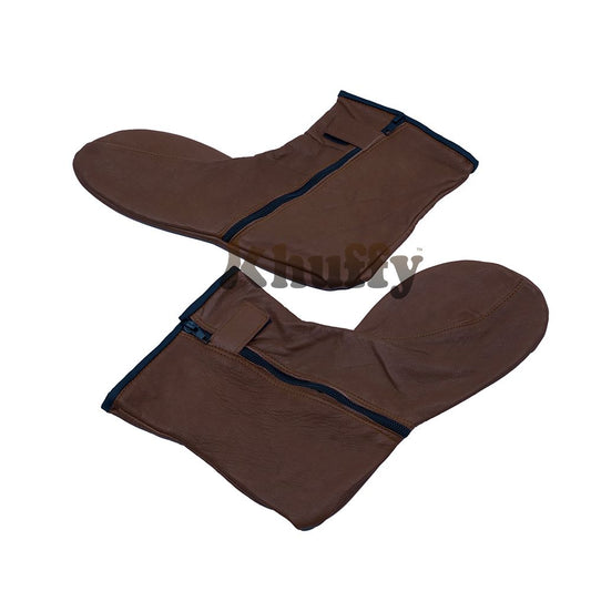 Dark Brown Men’s/Women’s Zipper Halal Leather Sunnah Khuff Khuffain Socks For Mosque