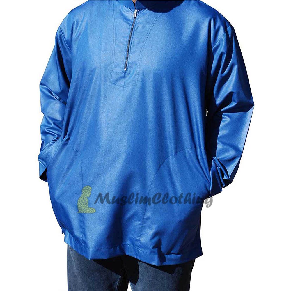 Long Sleeved Dark Blue Men’s Shirt with Zipper Clothing Islamic