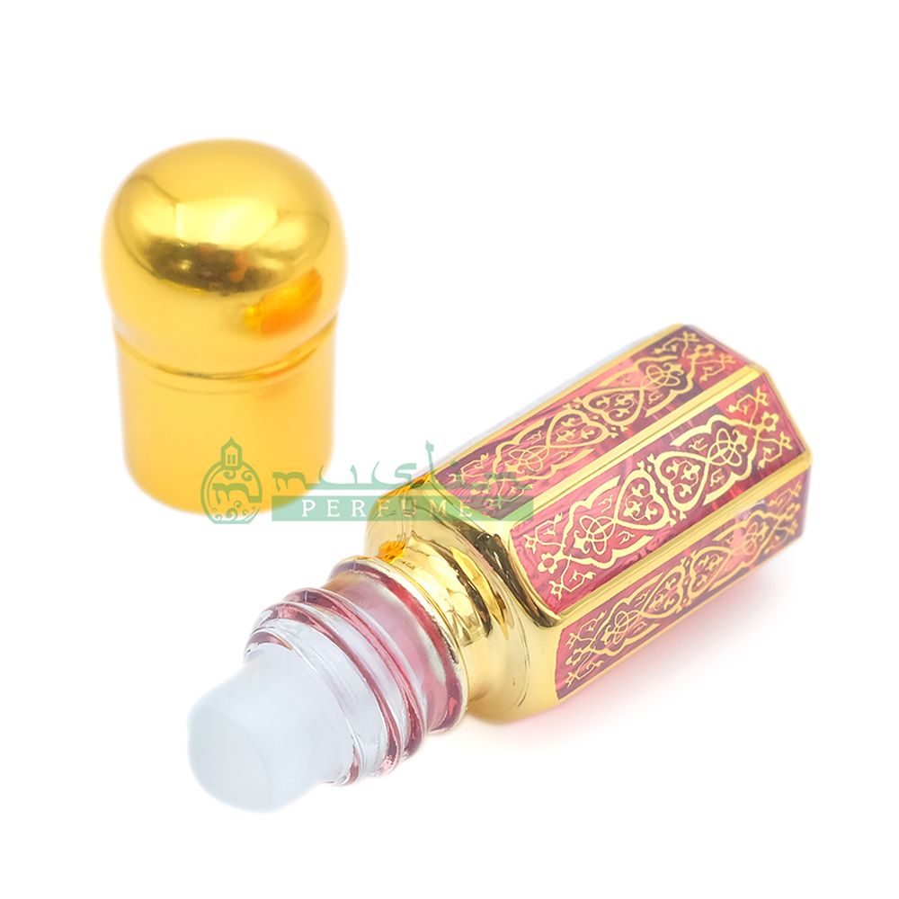 Custom Oil in Small Gold-Tone Attar Bottle | 3 ml Roll-On Glass Arabesque Perfume Bottle Plastic Cap (Blue, Green, Red)