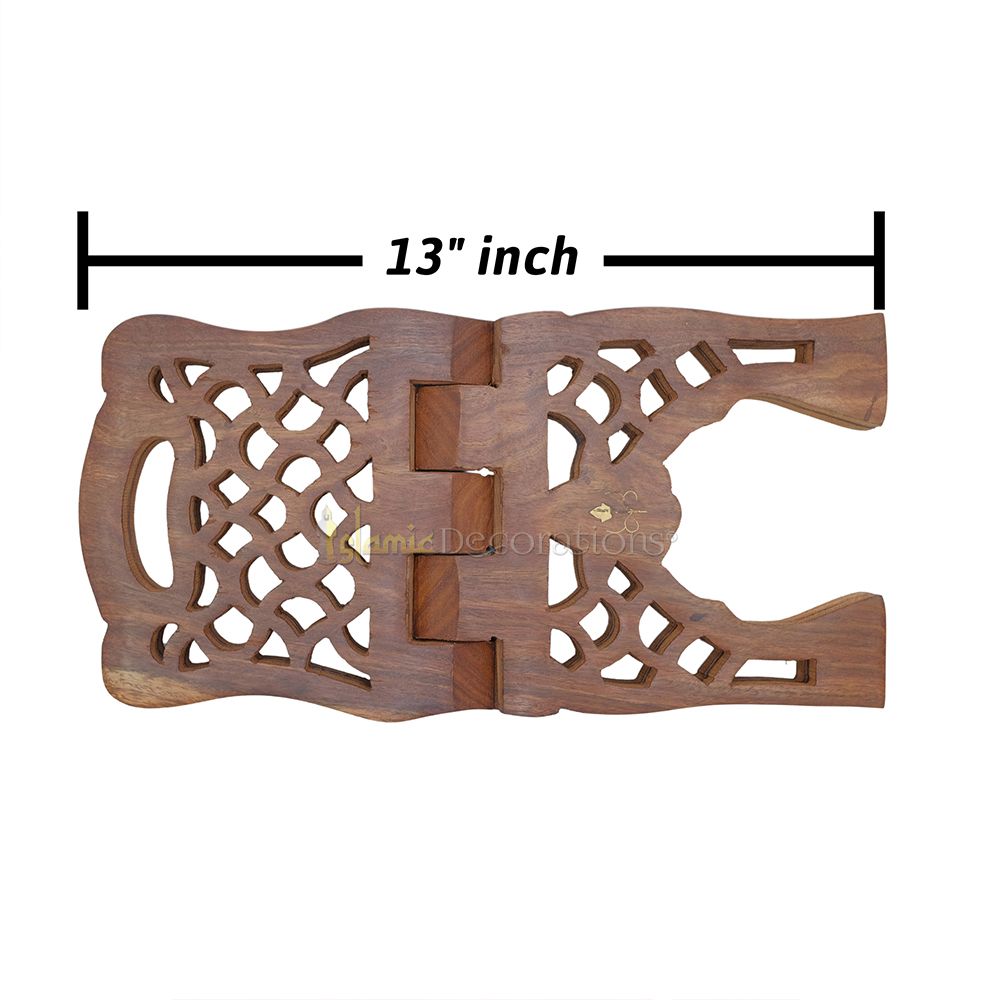 Medium Carved Handle Top Wooden Qur’An Stand – 13″