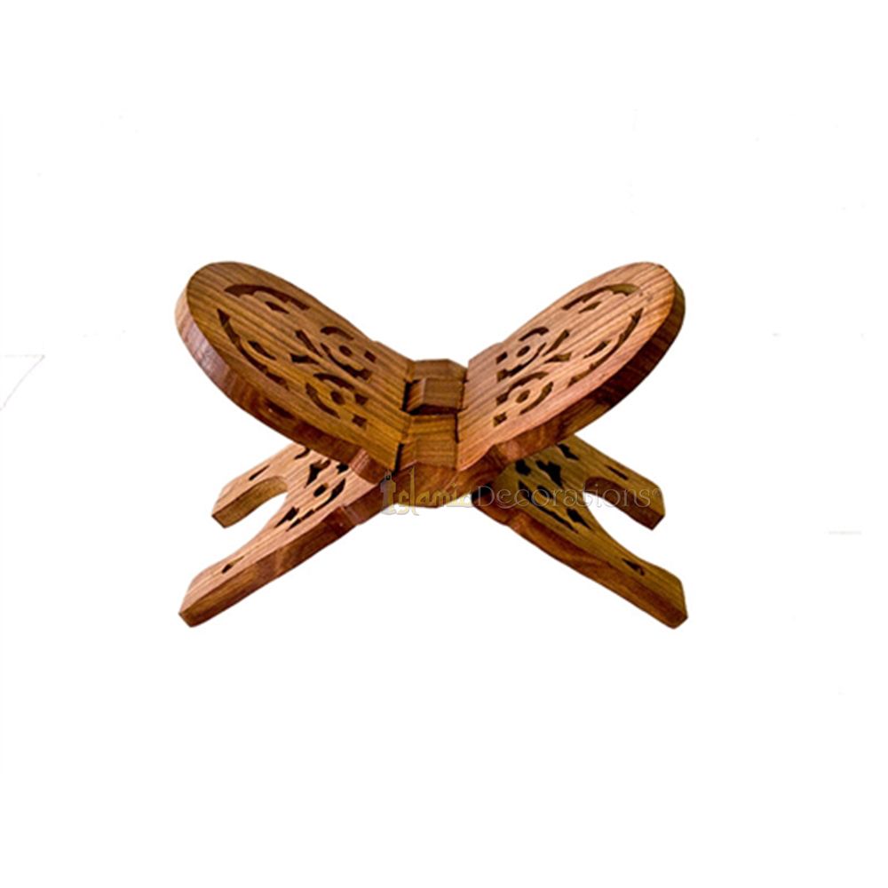 Set of 2 – Small Carved Rounded Top Wooden Qur’An Stand – 10″