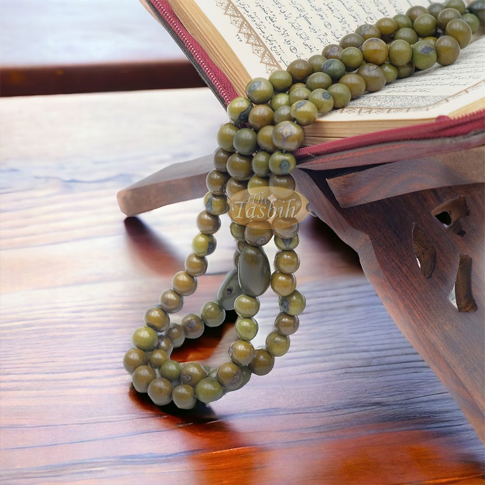 Mung Bean Green Natural Colored Dye Eco-Friendly Sustainable Original Açai Seed 9 mm Beads Traditional Tasbih