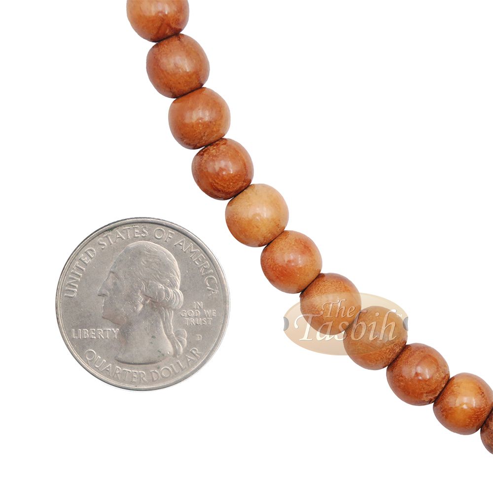 Natural Brown Color 8 mm Prayer Beads Citrus Wood Tasbih with Green Tassels