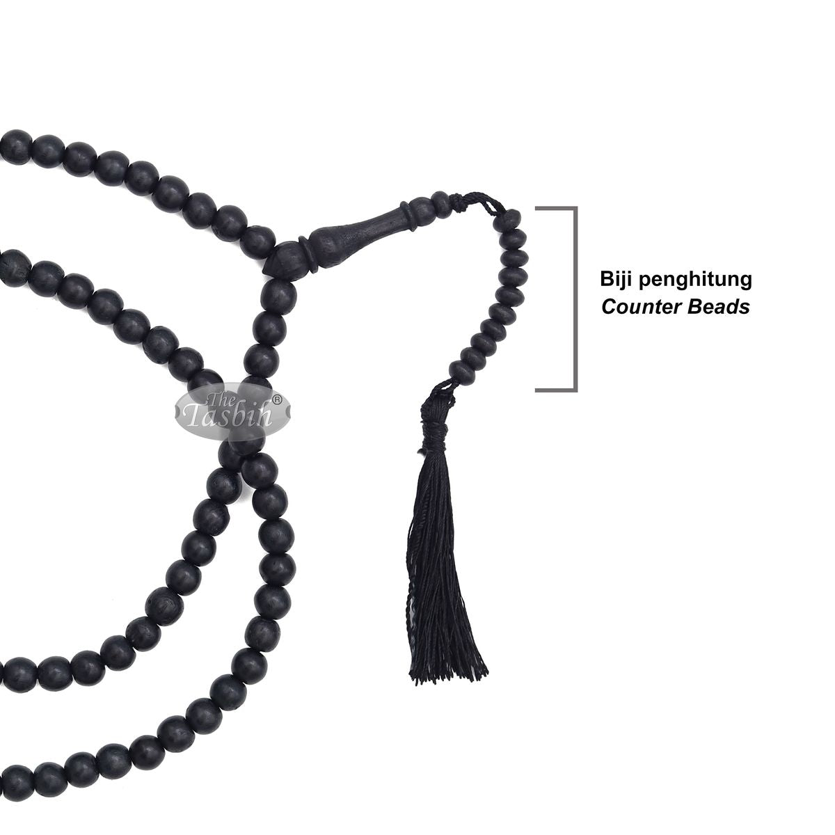 Black Rustic Islamic Prayer Beads Rustic 99-Bead 8 mm Coffee Wood Tasbih Tasseled Oval Countered Beads