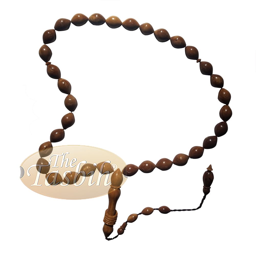 Exotic 33-Ct Date-Shaped 9×12 mm Natural Color Kuka Prayer Beads with Rings On Alif