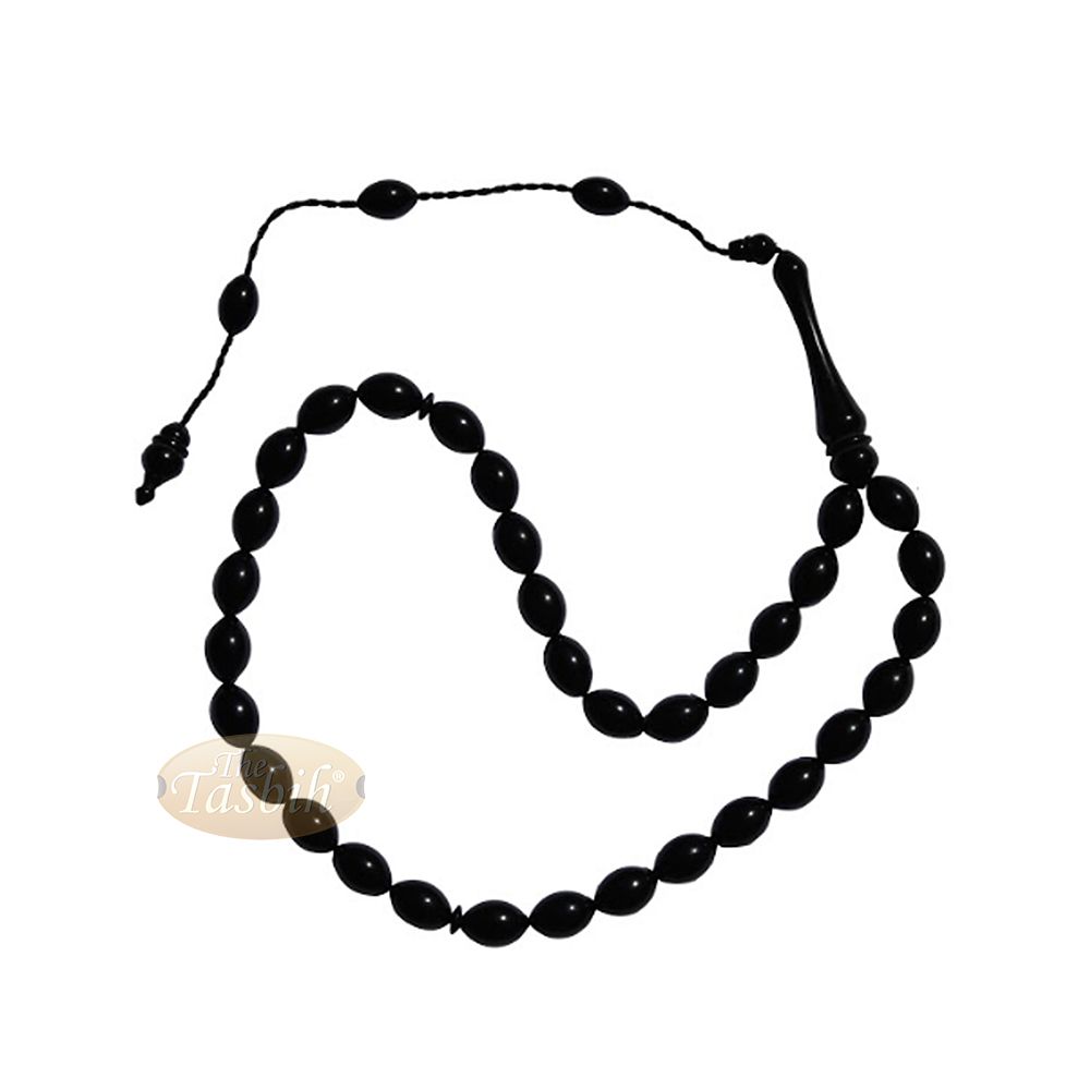 Tapered Oval Pitch Black 33 Count 8×12.5 mm Turkish Monomer Prayer Beads