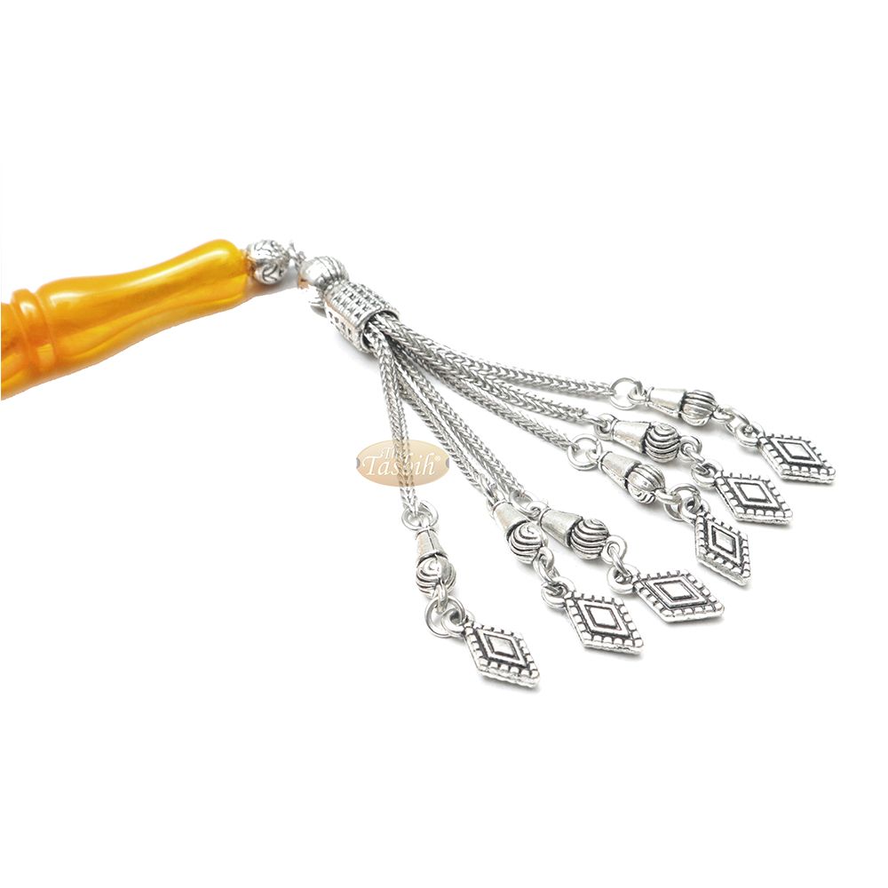 Islamic Prayer Beads Large 33-Ct Tasbih 13×10 mm Oval Acrylic Marble Orange From Konya Muslim Dhikr Salat Beads Foxtail Tassels No Dividers