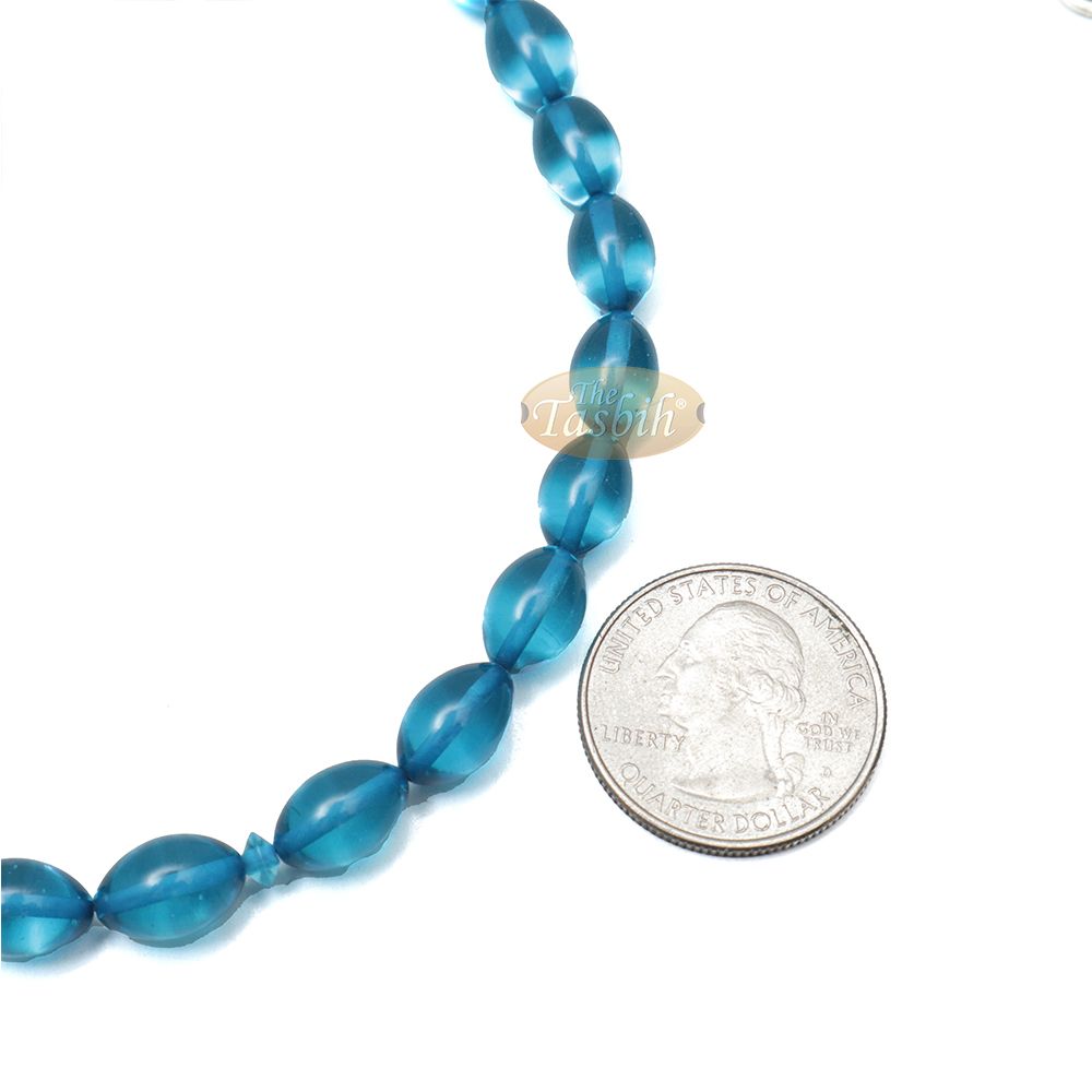 Islamic Symbol Tasbih Blue 33-Ct Acrylic 7×11 mm Oval Turkish Dhikr Prayer Beads