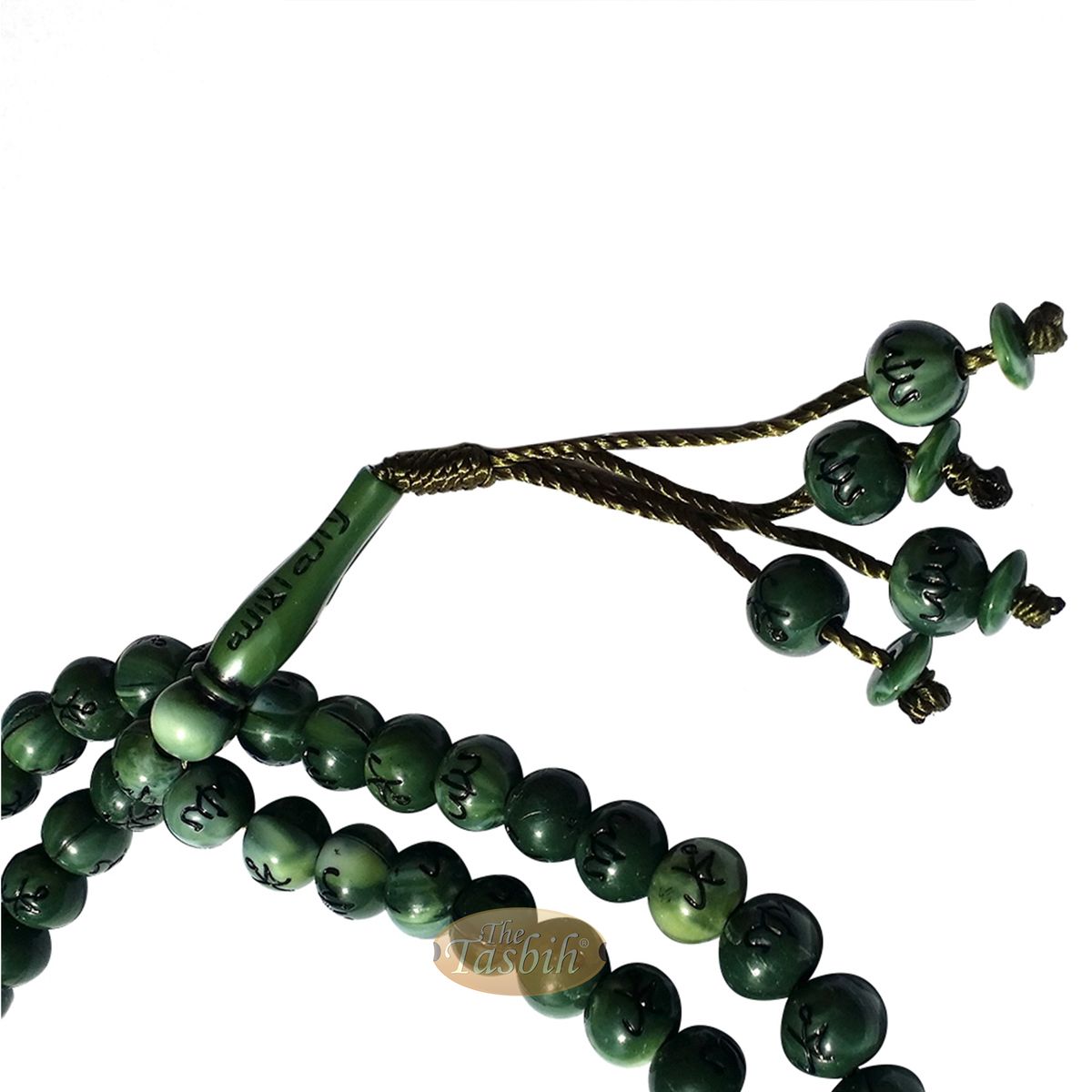 Large Marble Green Plastic 10 mm Islamic Tasbih Black Allah Muhammad Prayer Beads