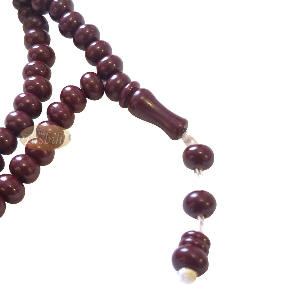 Islamic Subha Beads, Medium-Size Maroon Hard Monomer 7×8 mm Simple 26-inch Muslim 99-Bd Tasbeeh Sibha Misbaha Dhikr and Prayer Necklace