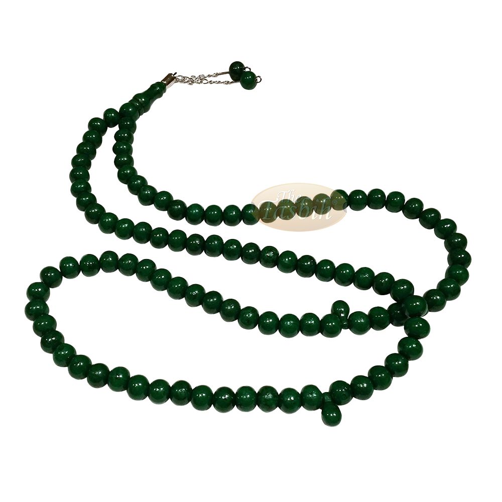 Dark Green Med-Size 7×8 mm-Bead Monomer Prayer Bead Tasbih 2-Chain