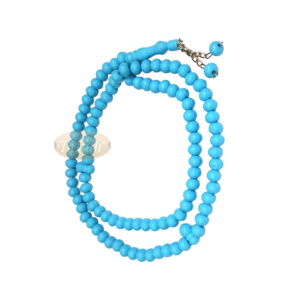 Sky Blue Med-Size 7×8 mm-Bead Monomer Islamic Prayer Bead Tasbih 2-Chain