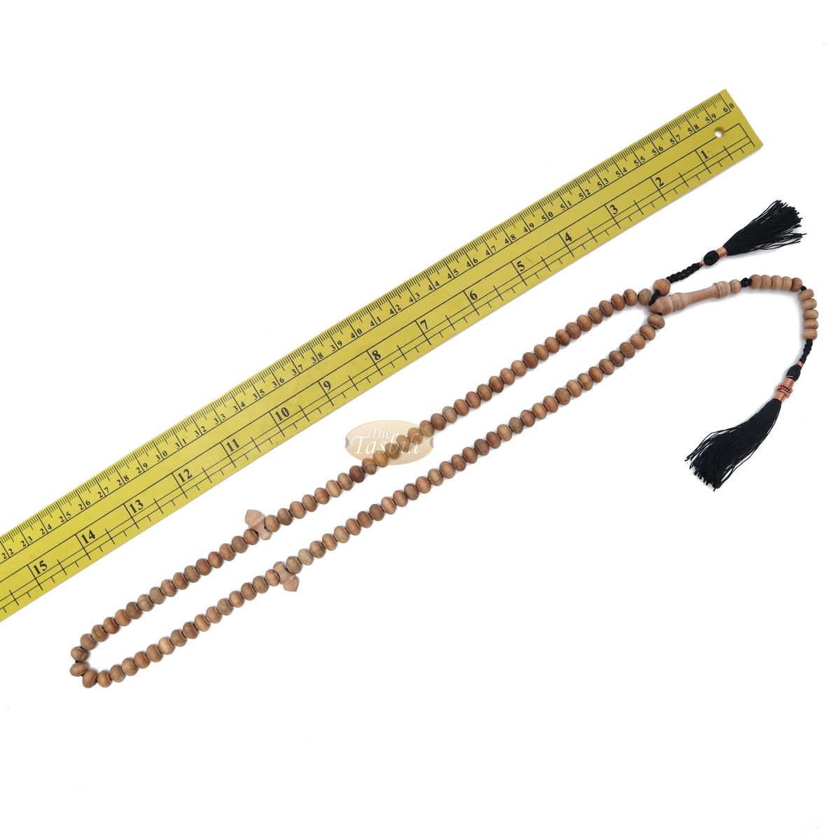 Sandalwood Prayer Beads – 7 mm- Contoured Beads Sandalwood Tasbih Prayer Beads with Copper Black Tassels