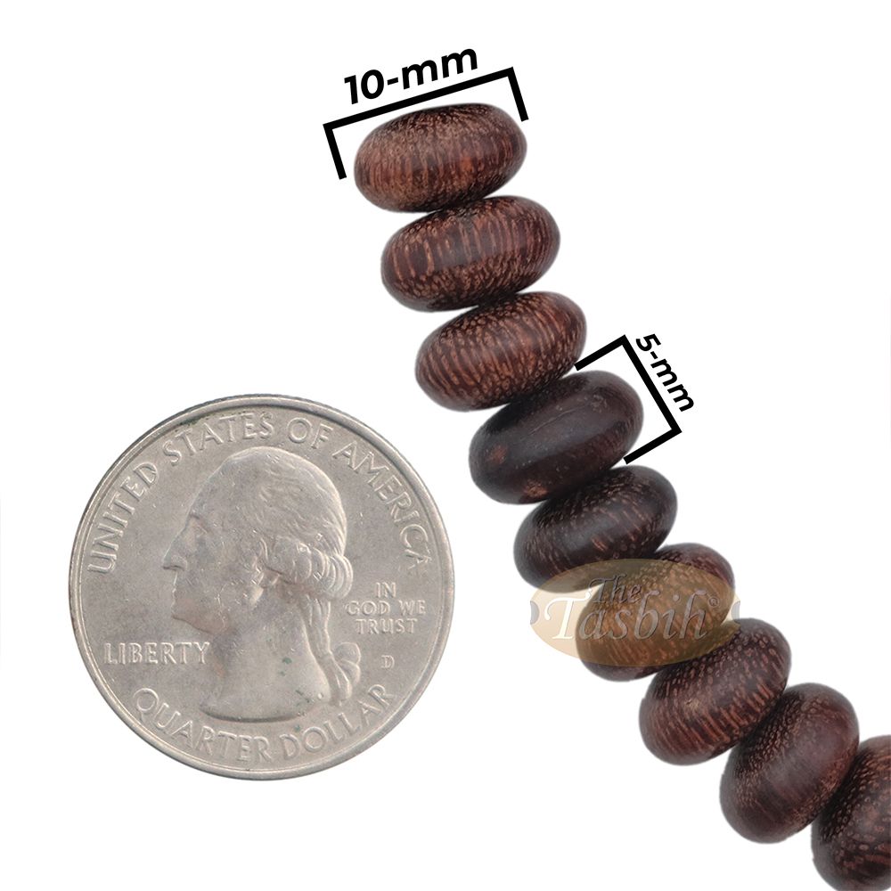 Tamarind Wood Misbaha – Medium Terompah 5×10 mm Brown 99 count Short Barrel Indonesian Prayer Beads