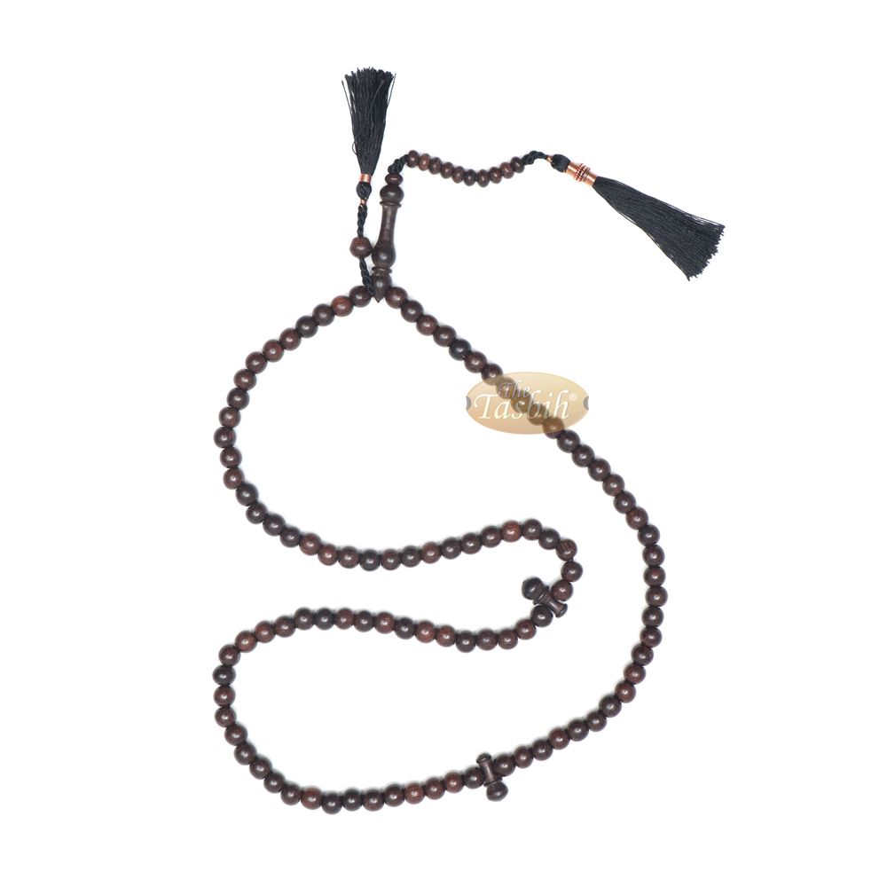 Muslim Tasbih Prayer Necklace – 8 mm Tamarind Wood 100-Beads with Black Tassels