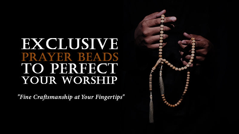 Close-up of hands using premium wooden tasbih prayer beads, highlighting fine Islamic craftsmanship for worship.