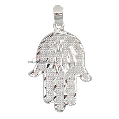 Large-Size Sterling Silver Shiny Hand Allah Hand Diamond-Cut Edge Design Pendant