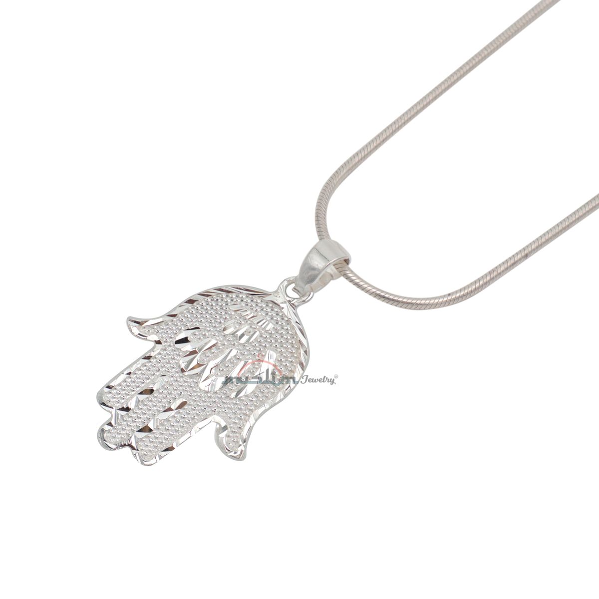 Large-Size Sterling Silver Shiny Hand Allah Hand Diamond-Cut Edge Design Pendant