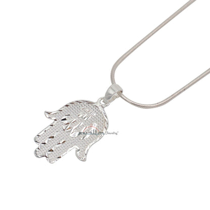 Large-Size Sterling Silver Shiny Hand Allah Hand Diamond-Cut Edge Design Pendant