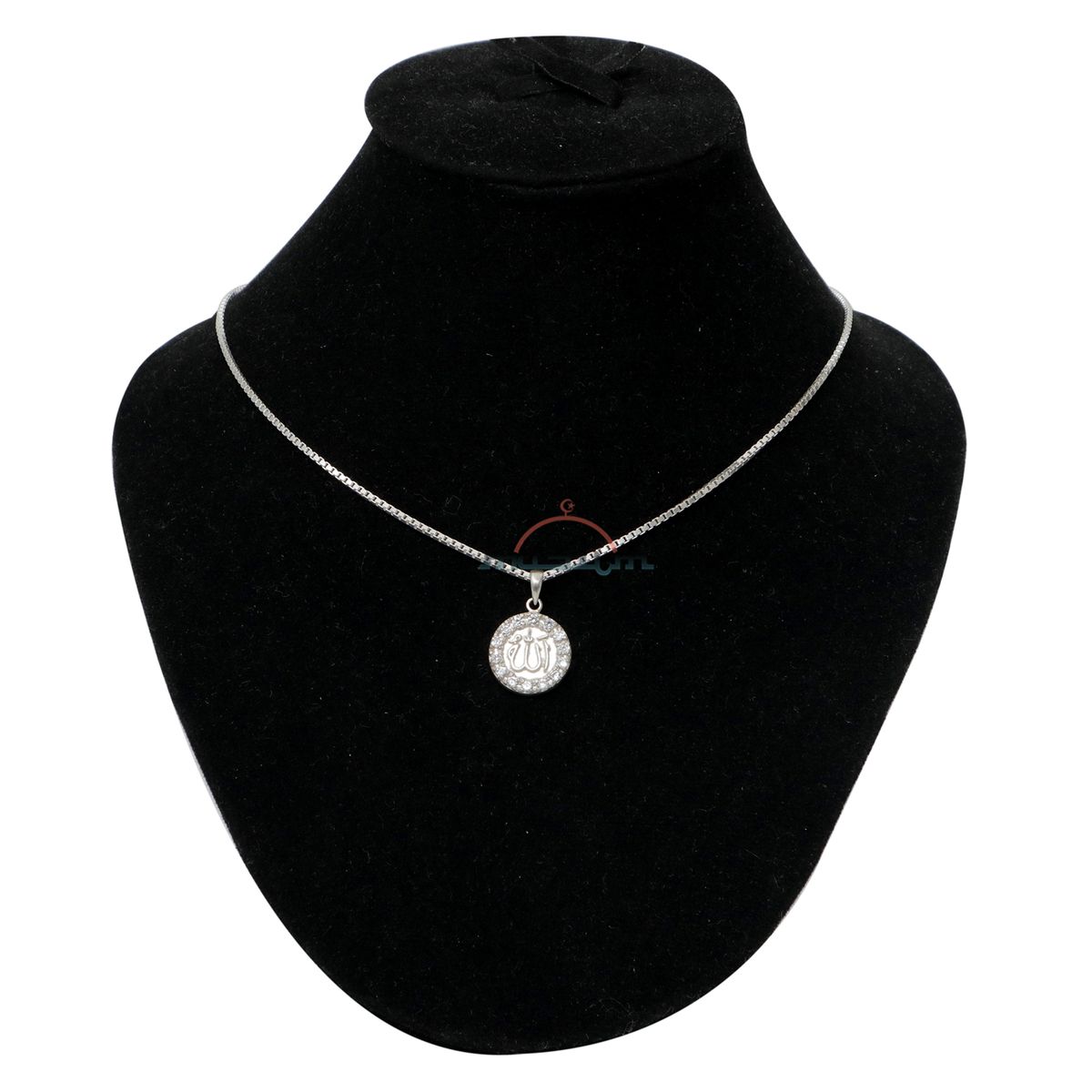 Small Round Allah Pendant with 14 Faceted Cubic Zirconia | Sterling Silver Muslim Jewelry For Necklace 5/8-inch (1.5 cm)