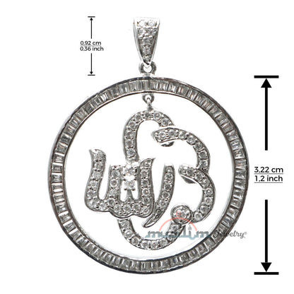Allah Pendant Large Rhodium-Plated Silver Inlaid Cubic Zirconia