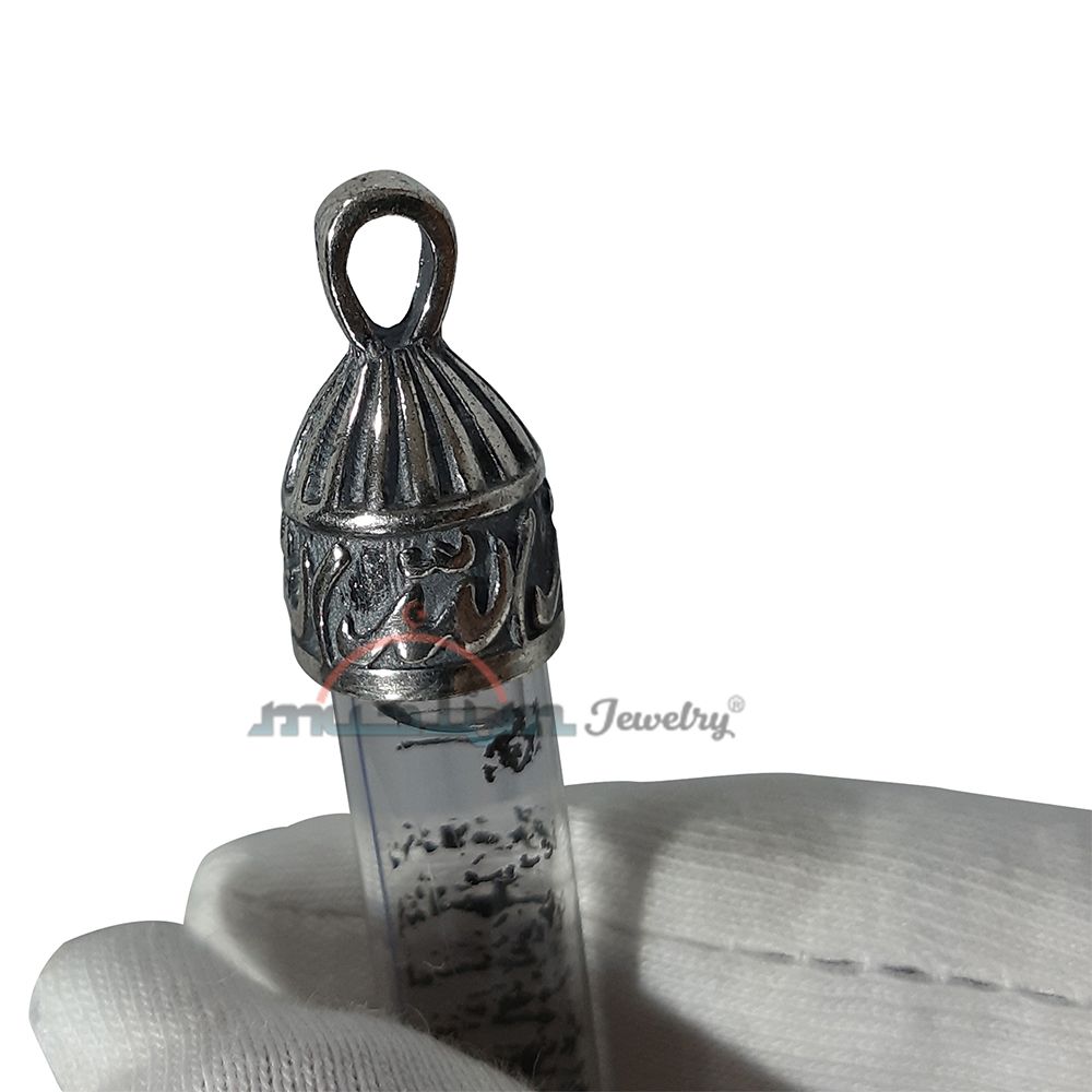 Ayatul-Kursi Pendant Glass Vial Sterling Silver Clear Zamzam Water