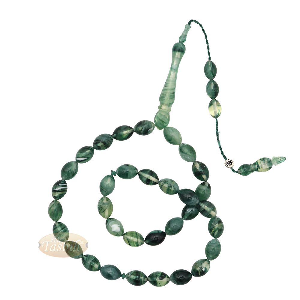 Marble Dark Green 9×12 mm Monomer Bead – 33ct Muslim Prayer Beads Misbaha