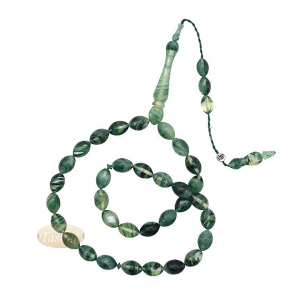 Marble Dark Green 9×12 mm Monomer Bead – 33ct Muslim Prayer Beads Misbaha