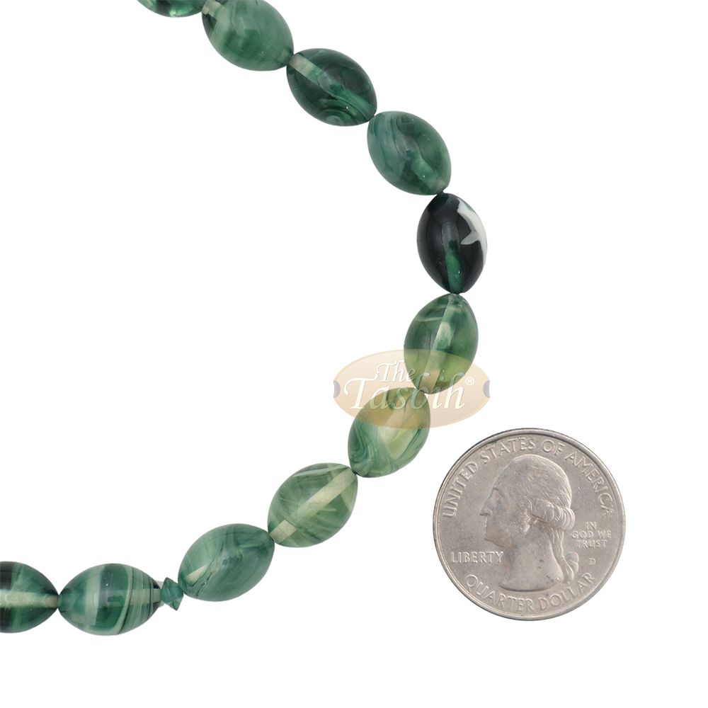 Marble Dark Green 9×12 mm Monomer Bead – 33ct Muslim Prayer Beads Misbaha