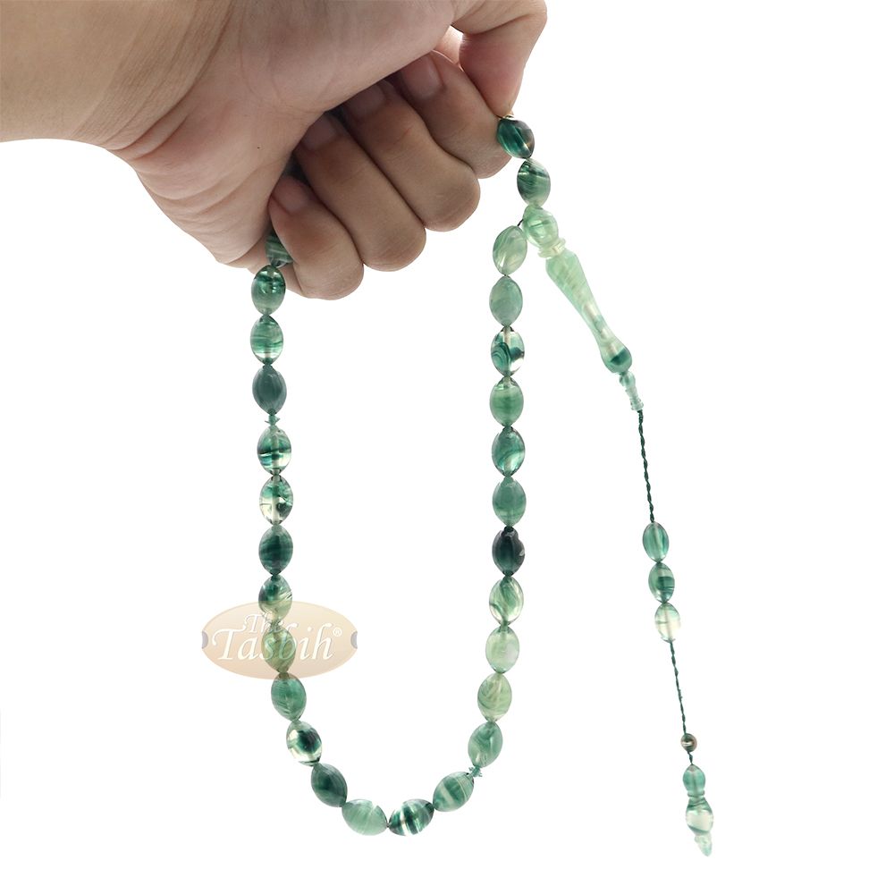 Marble Dark Green 9×12 mm Monomer Bead – 33ct Muslim Prayer Beads Misbaha