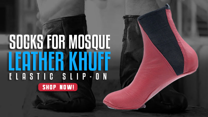 Elastic slip-on halal leather khuff socks for masah and mosque prayer, designed for comfortable Salah