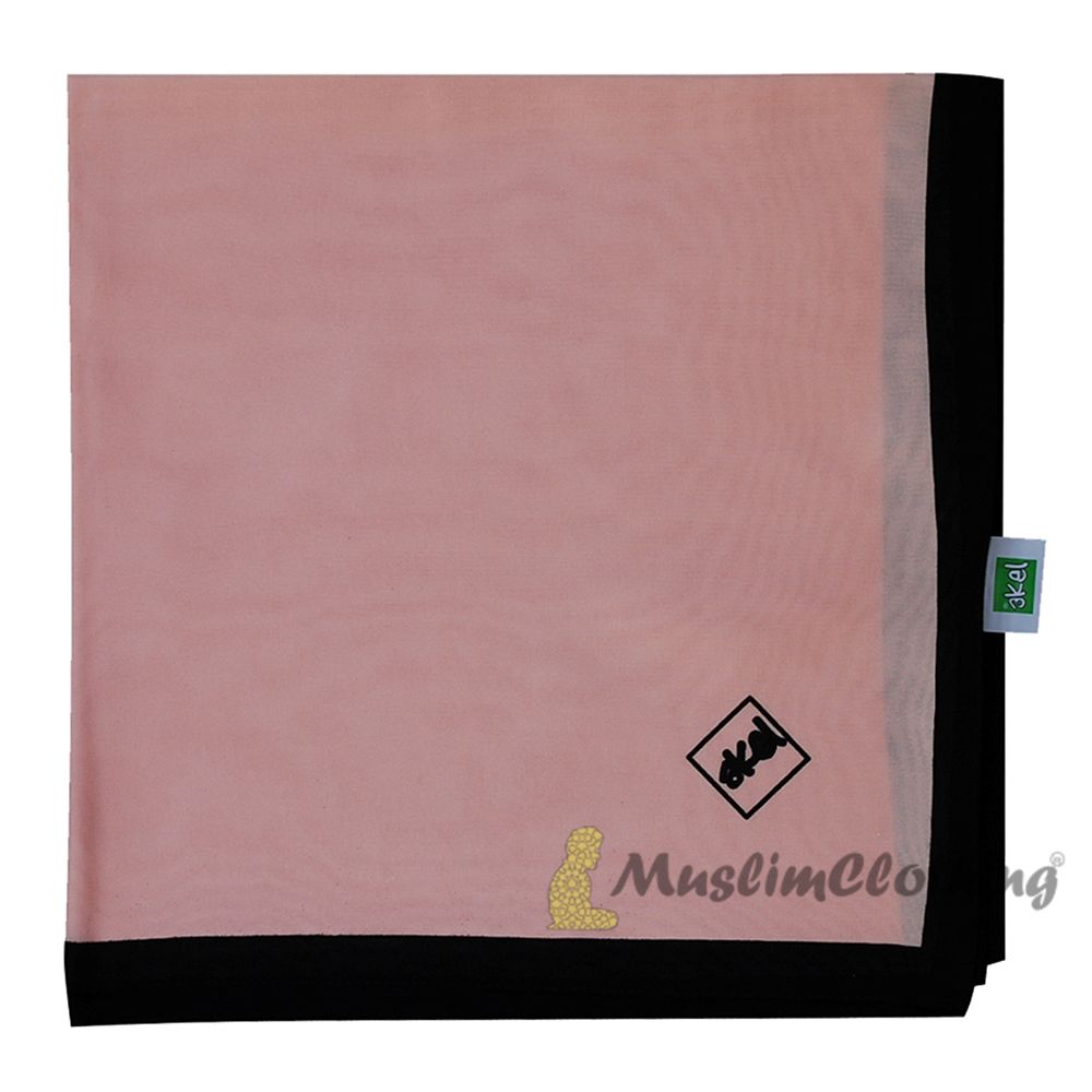 Peach with Black Border Chiffon Scarf Hijab Shawl Islamic Headwear
