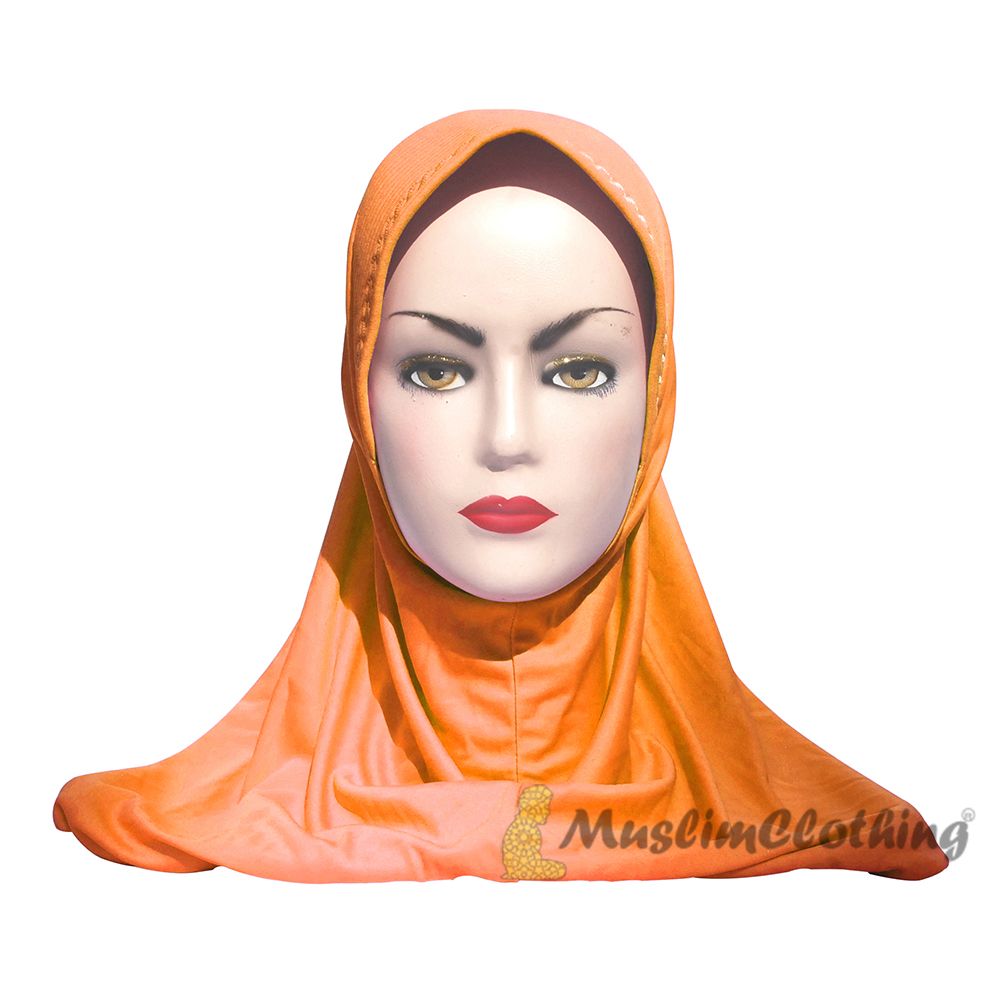 Instant Pull-On Easy Hijab Jilbab In Various Orange – Padded Visser Shoulder-Length Easy Muslimah Khimar