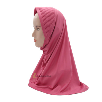 Instant Pull-On Easy Hijab Jilbab In Hot Pink – Padded Visser Shoulder-Length Easy Muslimah Khimar