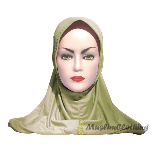 Instant Pull-On Easy Hijab Jilbab In Various Khaki Green – Padded Visser Shoulder-Length Easy Muslimah Khimar