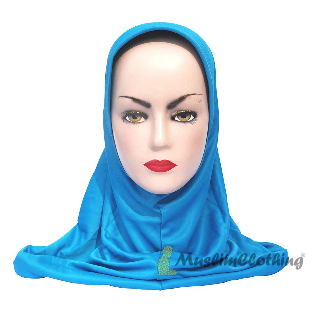 Instant Pull-On Easy Hijab Jilbab In Various Light Turquoise – Padded Visser Shoulder-Length Easy Muslimah Khimar