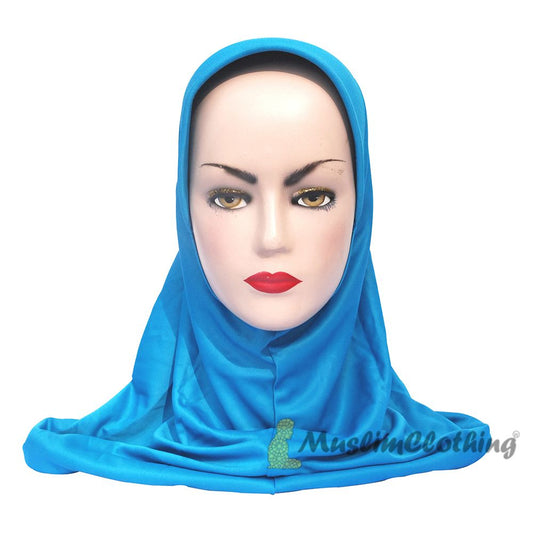 Instant Pull-On Easy Hijab Jilbab In Various Light Turquoise – Padded Visser Shoulder-Length Easy Muslimah Khimar
