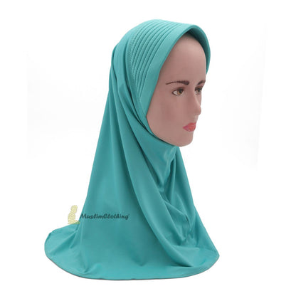 Instant Pull-On Easy Hijab Jilbab In Pastel Turquoise – Padded Visser Shoulder-Length Easy Muslimah Khimar
