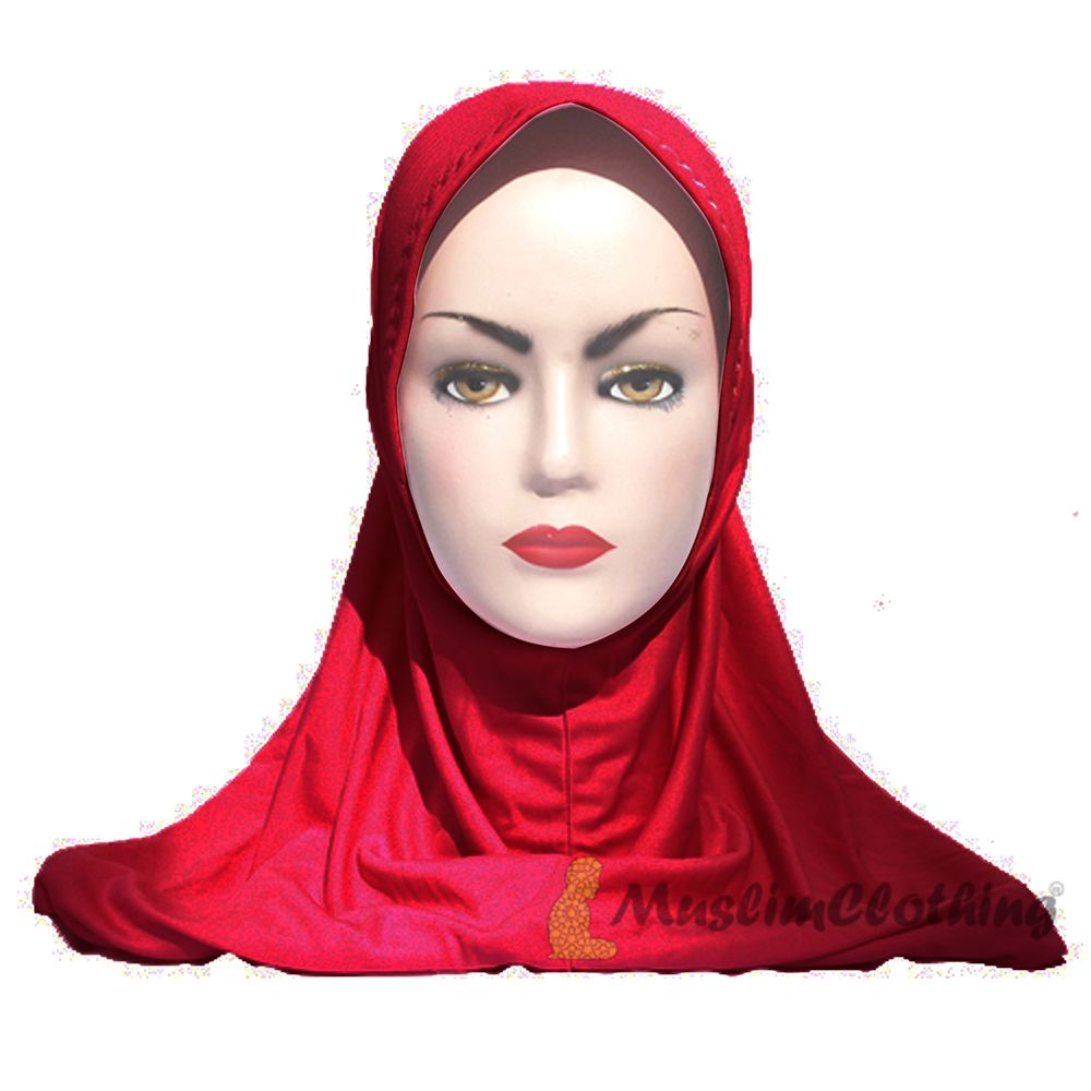 Instant Pull-On Easy Hijab Jilbab In Various Red – Padded Visser Shoulder-Length Easy Muslimah Khimar