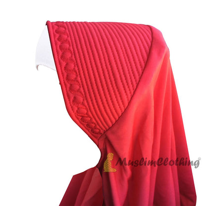 Instant Pull-On Easy Hijab Jilbab In Various Red – Padded Visser Shoulder-Length Easy Muslimah Khimar