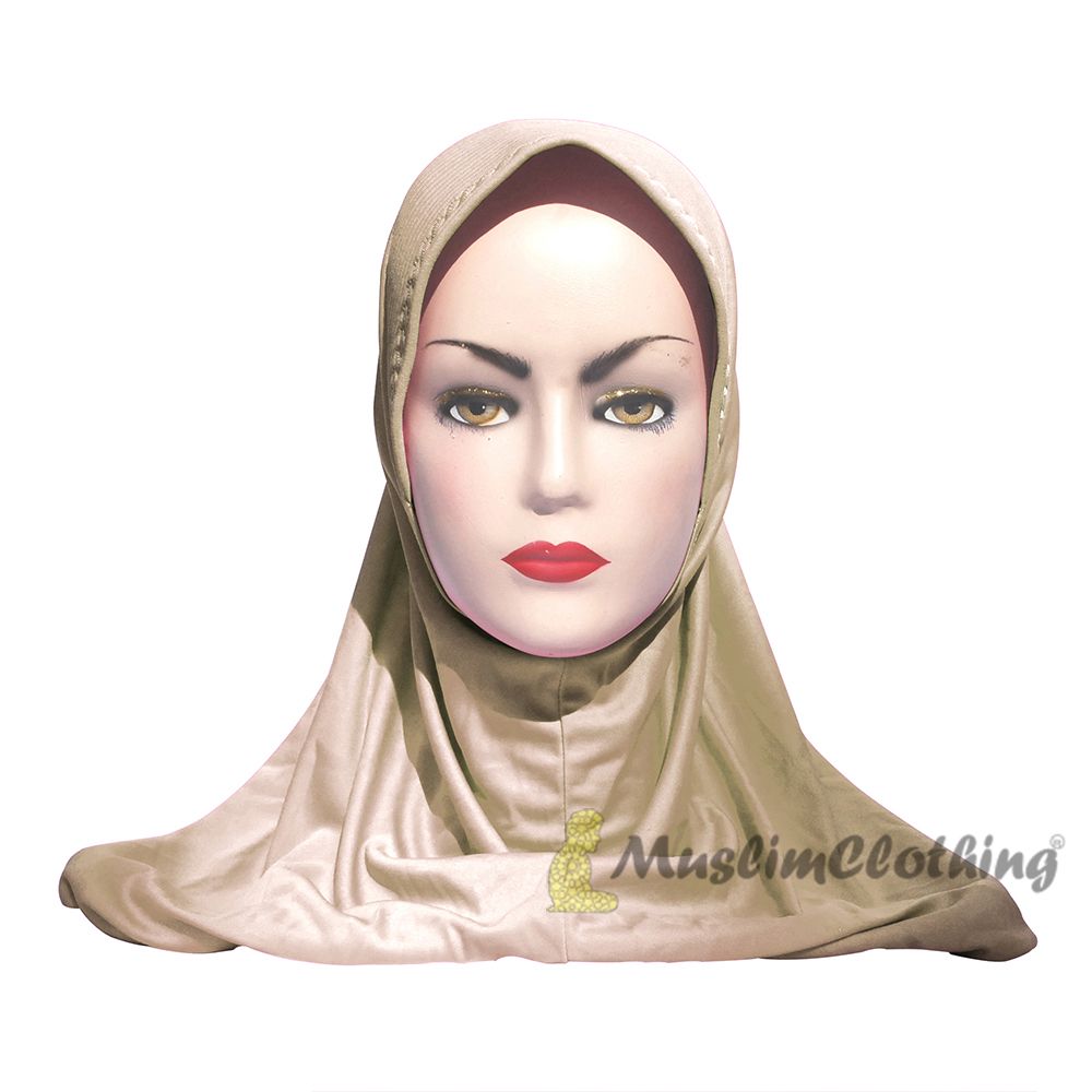 Instant Pull-On Easy Hijab Jilbab In Various Beige Tan – Padded Visser Shoulder-Length Easy Muslimah Khimar
