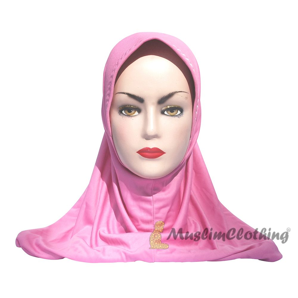Pink Comfortable Pull-On Easy Shoulder Length Instant Hijab jilbab Polyester Hijabi Scarf Khimar