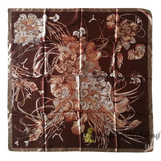 Dark Brown & Light Brown Border Flower Design Supersatin Scarf Hijab Shawl Islamic Headwear