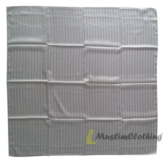 White Striped Borderless Satin Scarf Hijab Shawl Islamic Headwear