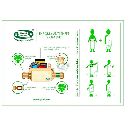 Hajj & Umrah Anti-Theft Reinforced Ihram Belt Waist Pouch Security Safety Travel Accessory 5.7×11-inch