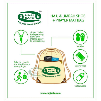 HajjSafe™ Hajj & Umrah – Shoe + Prayer Mat Bag